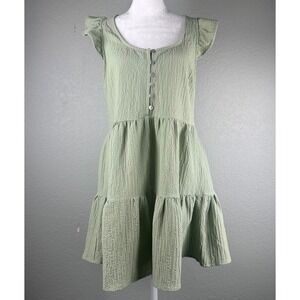 For Good Tiered Ruffle Romper Playsuit Size L Sage Green Cottagecore Boho Fairy